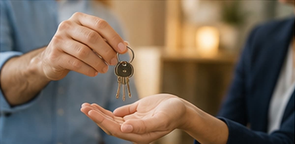 Seller handing house keys to a buyer — what is owner financing | Wise Capital Mortgage